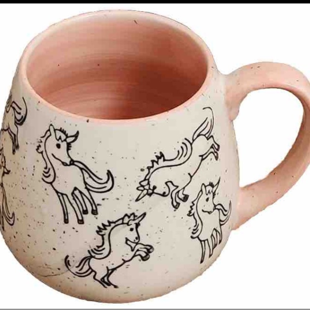 RARE Meritage Speckled Coffee Mug Tea Cup Unicorn Horse Pink Surprise Interior